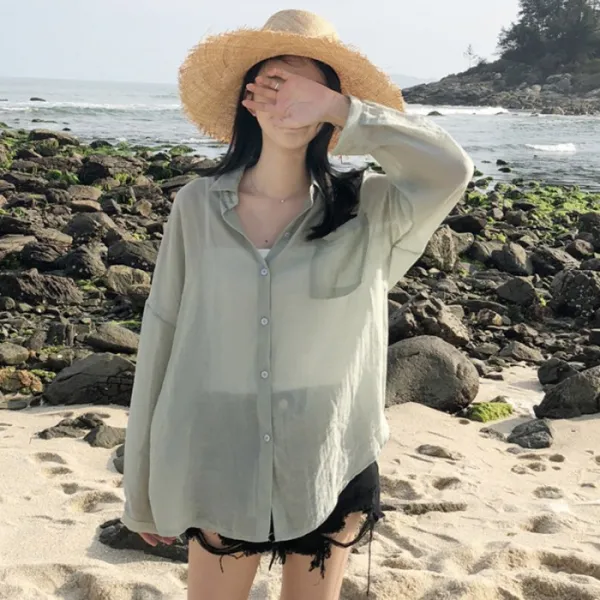 BAROBARO 여자 여름 비치 웨어 로브 가운 가디건 선머슴 선 블라우스 여 2020 해변 바캉스 시크