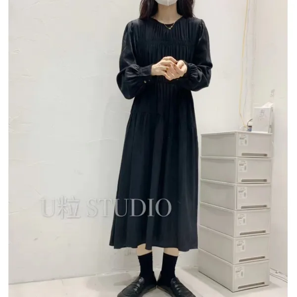 동상이몽 류이서 셔링 주름 라운드넥 롱원피스 4컬러