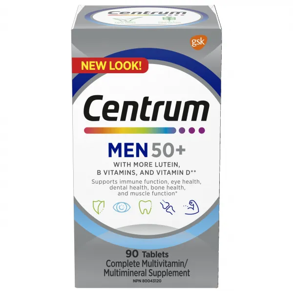 캐나다 내수용 100% 정품 센트룸(Centrum) 90정 250정 대용량 4종 50세이상 여성 / 50세이상 남성 / 성인 여성 / 성인 남성 종합 멀티비타민 캐나다 현지 직배송, 50세이상 남성 x 90정(3개월분)
