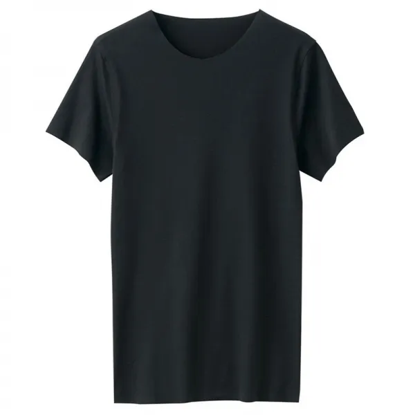 무인 양 품 MUJI 남성 답 게 전체적으로 심 플 한 라운드 반팔 티셔츠 블랙 L., 상세페이지 참조