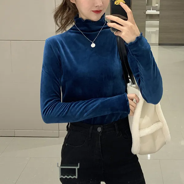 마이드림 여성 가을 겨울 벨벳 따뜻한 골지 레이어드 하이넥 목티 데일리 기본티 터틀넥 슬림 폴라티 8 Y