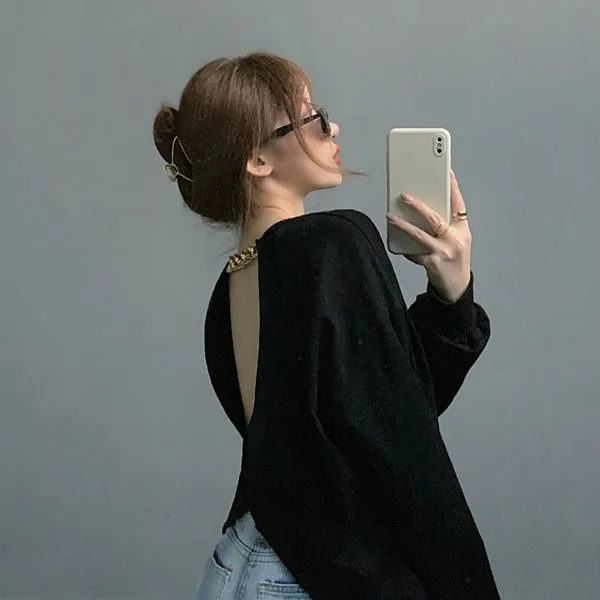 여자 여성 니트 뒷 트임 백트임 섹시 캐주얼 긴팔티
