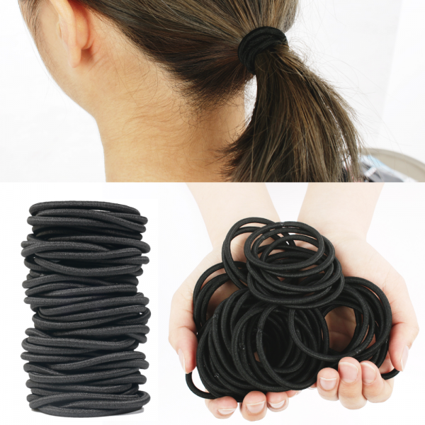 제로스페이스 여자 대용량 심플 무지 머리끈 데일리 검정 헤어고무줄 50개