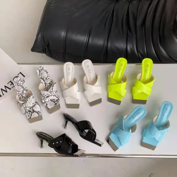 파파레이 블랙샌들힐 봄 여름 교차 하이힐 리얼가죽 사각코 스틸레토힐 스타일리시 프레이치 볼품 여자 슬리퍼 5150