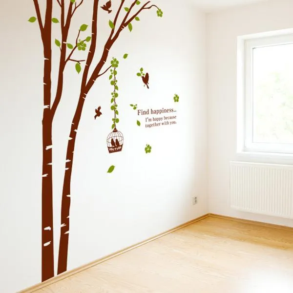 Dc 그래픽스티커 Ps143 새와행복을찾아서 코코아브라운+라이트올리브 B타입 우측나무