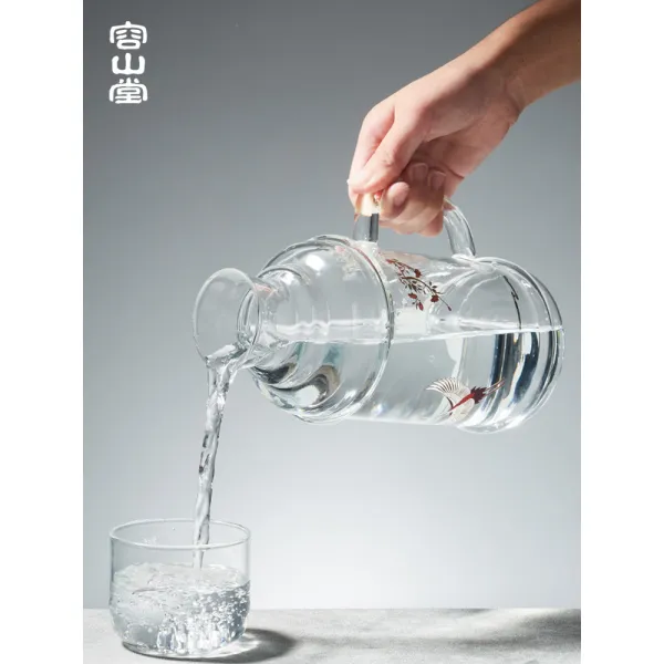 손잡이 카페 차 냉장고 물병 용산당 유리 페인팅 냉수주전자 가정용 대용량 내고온 냉수병 주스 창의침대 03 취풍유리컵 파도를 조각하다
