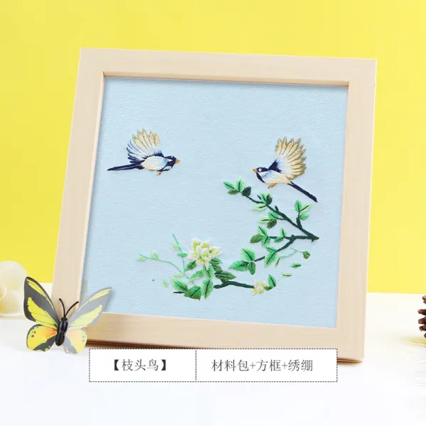 자수도안 dly수공예제작 자수 diy자수 선물 수예품 초보자 둥글부채 재료가방 리본, T10-나뭇가지(재료가방+그림액사+십자수틀)