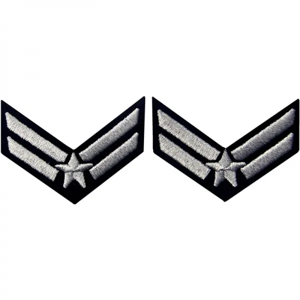 공군 비행사 쉐브론 랭크 패션 장식 엠블럼 자수 철 근처 패치 실버 2 Pcs