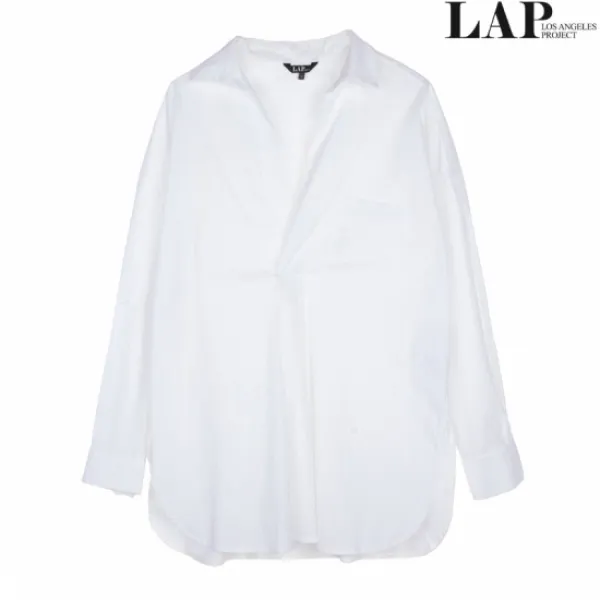 LAP 랩(LAP) 오픈넥 포켓포인트 루즈핏 블라우스 AH2WB383_WH_K8Y9