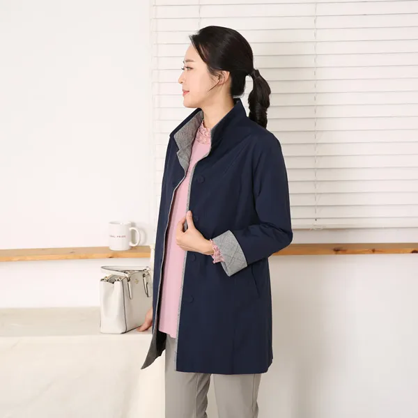 마담센스 엄마옷 이중카라 체크배색자켓 MO7611 미시옷 중년여성복