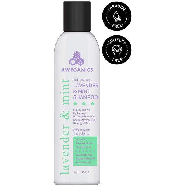 Aweganics 라벤더 민트 헤어 샴푸-AWE 고무적인 천연 아로마 테라피 활력을주는 퍼플 샴푸-보습 클렌징 보습-파라벤 프리 잔인 프리, 단일상품