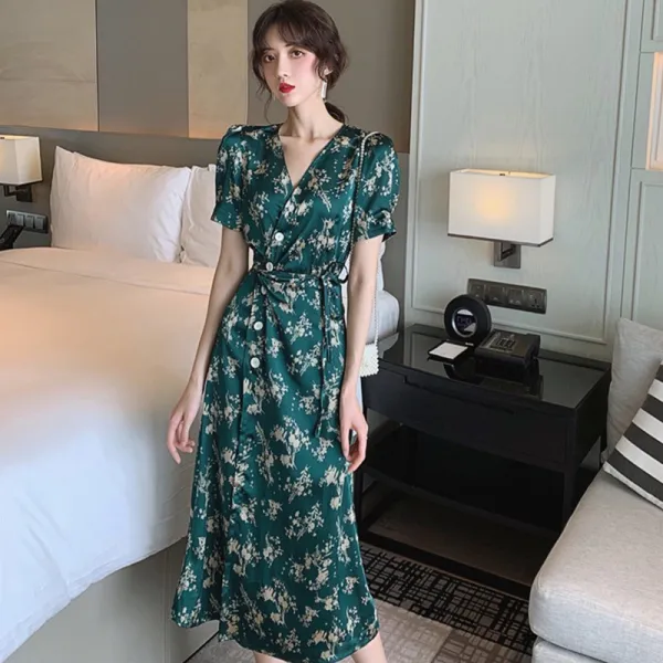 염세풍 프렌치 빈티지 달콤한 선녀 도라지 이그 스커트 초선 무릎 위슬립 플라워 원피스 자녀 하