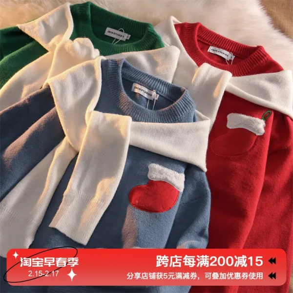 크리스마스양말 AIRHOOD 앞뒤로 옹위하다 아메카지스타일 꽃자수 라이크 스카프 패치워크 라운드넥 4186494756, 레드 L