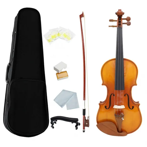초심자를위한 케이스 Hk.lade 성능 수준 바이올린 1/4베이스 목재 타이거 패턴 스프루스 목재 Violino 악기 하나 보여진 바와 같이