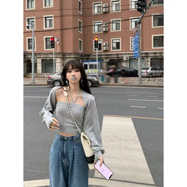 니트 1 잊어버리다 오버핏 계 여신 초 가을 퀼팅 목걸이 민소매 나시 투피스다 모두 에어 2755028915