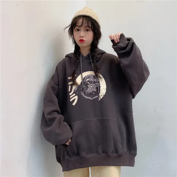 초록무역 해외배송 캐주얼룩 캐릭터 프린팅 오버핏 후드티