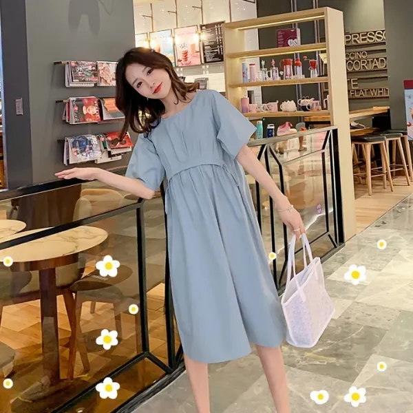 여름 여성 단색 셔링 임부원피스 JS0104