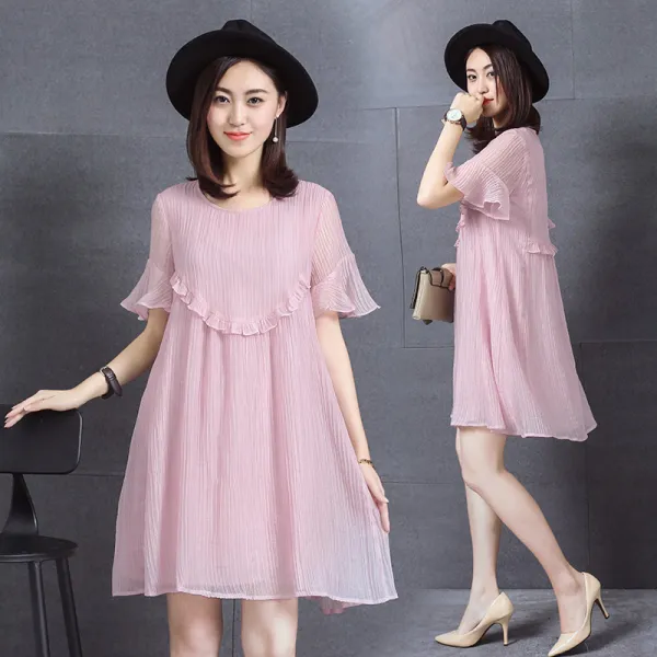 Euitaion 임부복 롱 쉬폰 원피스 45069996 분홍색