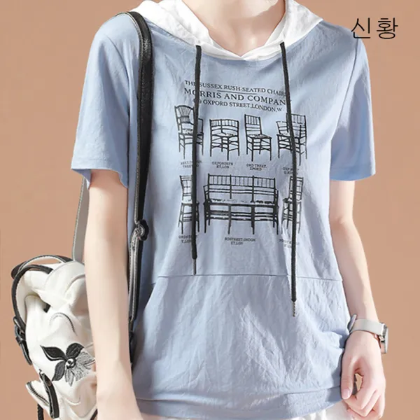 Wx 2019여자 반소매 후드 캐주얼 티셔츠 반소매티 루즈핏 0505여름신상 A04