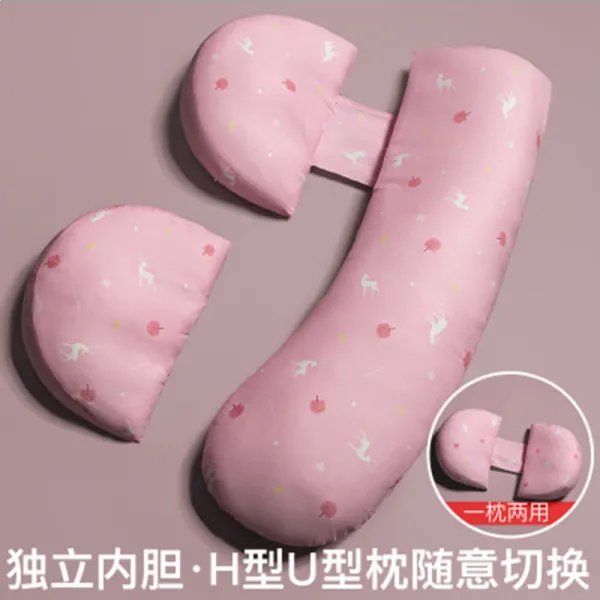 임부 바디필로우 아디허리보호대 눞는 눞기 배 받침 U라인 다공함 잘 수 있다 잠을 신기 허그 임신함 등받이 G자다, 핑크 노루 -면베개커버 -양방향 조절
