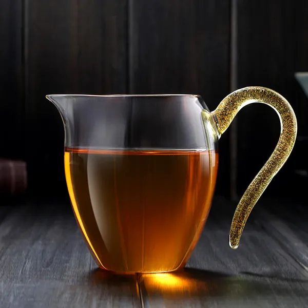 구름 위 유리 공도 컵 투명 차 해 내열 분 다기 쿵푸 부품 유리잔 누수 엘로우 양채색 도컵