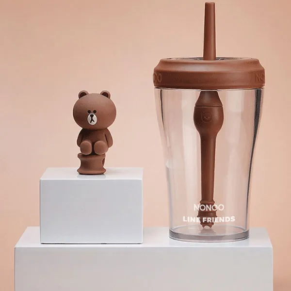 line Friends 패션 투명 음료겁 물겁 430ml, 브라운