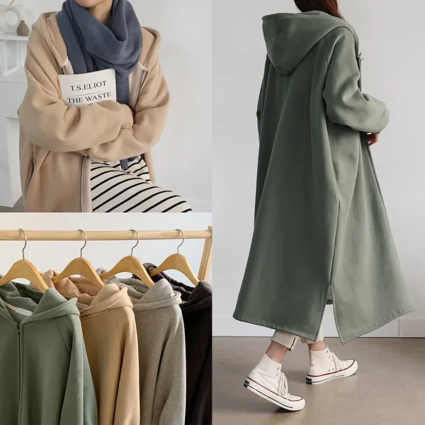 하늘바라기 여성용 양기모 루즈핏 롱 후드 집업