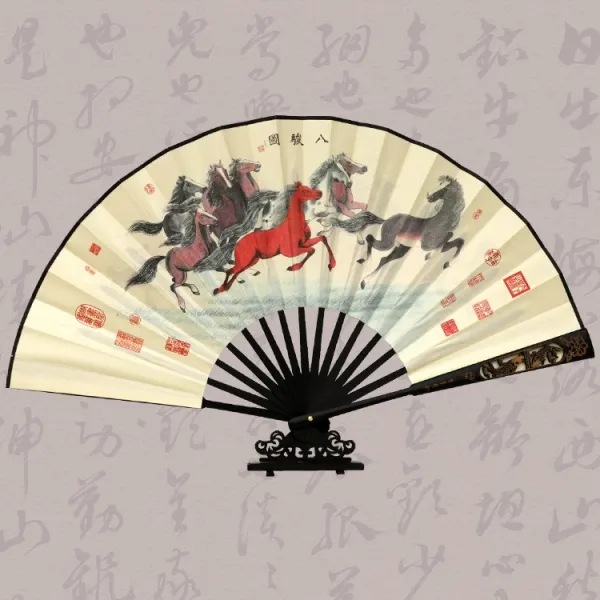 서 부채부채 접부채 고풍 중 국풍 조각 펀칭 남 패기 견포 부채 복 고전 한복, 팔준도 투조판