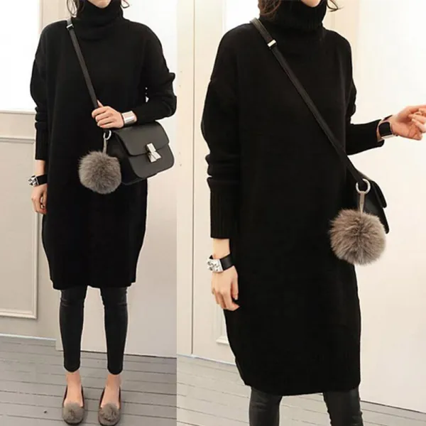 빅사이즈 여성 스웨터 목폴라 니트 원피스