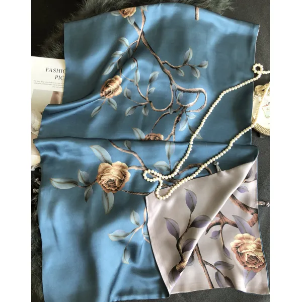 여성용숄 동백나무 화반 버클높은굽 스카프 봄가을 코디하기쉬운 롱타입 새틴실크 항저우 겸용