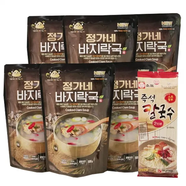 정가네 바지락국 20인분 고창 국내산 바지락 칼국수, 바지락국 500g 6팩 + 칼국수면 250g 1팩