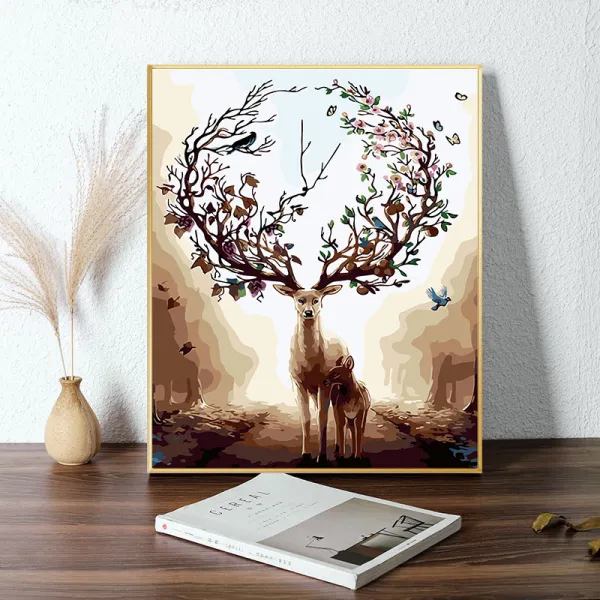 diy 숫자 유화 풍경 동물 큰손 그림 기름 채화 사불 유럽식 거실 장식 후키화 얼음 사슴, 270 몽환 사슴 숲이다 컬러 화판 안료 화필 헴라인 못을 박