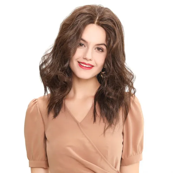 Zeyuan16``암갈색 여성 레이스 앞 곱슬 물결 모양의 가발 중간 부분 자연 가발 1개 단일상품