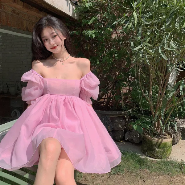 궁정풍 신선 스위트 스퀘어넥 벌룬소매 볼륨 도주 중이다 공주