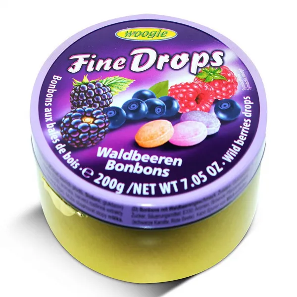 Woogie German Fine Drops Sanded Forest Berries Candy Tin 200gr (Waldbeerengeschmack) (3 pcs), 1