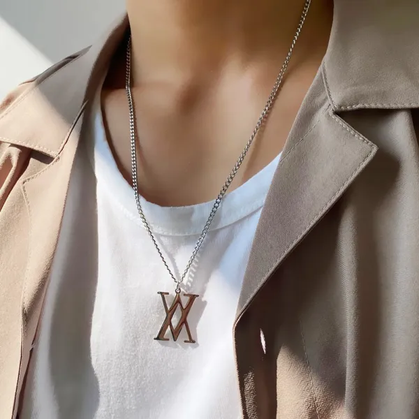 노이드비 써지컬스틸 실버 더블브이 남성 롱목걸이