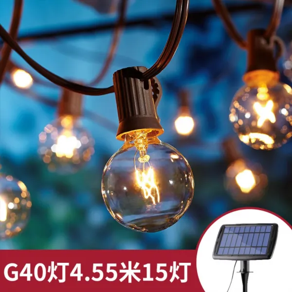 태양광 태양열 LED 알전구 정원등 파티 캠핑 차박 야외 잔디 벽 실외 조명 오징어등, 태양광 G40 4.55m 15등