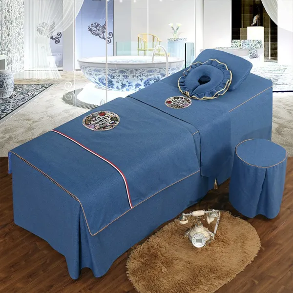 마사지베드커버 퀄리티 뷰티 침대커버 4종 면린넨 미용원 컵 2971168968, 꽃이 잘 피고 달이 둥글다 블루 (증