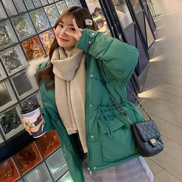 가바바 여자 겨울 숏패딩 상큼발랄한 스타일 허리 끈 조절 포인트 터틀넥 빅 포켓 데일리 패딩점퍼 G40289