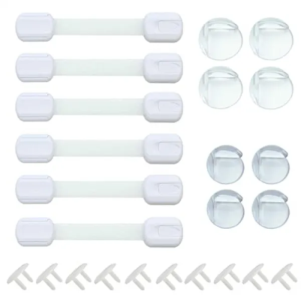 아기 캐비닛 잠금 장치 6 어린이 안전 잠금 10 수출 플러그 커버 8 코너 경비원 도구없이 아기 안전을 유지하거나 서랍 욕실 냉장고 24 개 안전 키트, 본상품