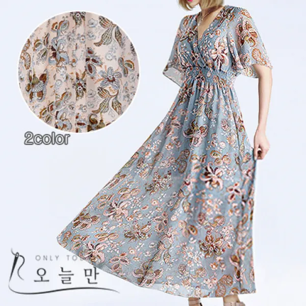 오늘만 낸시 플라워 랩 쉬폰 롱원피스 원피스 등리본 여름원피스