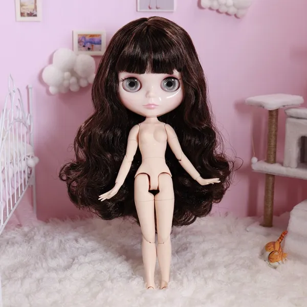 DBSBLYTHE 숏 봉제인형 화이트 피부 관절 나체 가 화장을 고치다 전용 여 옷을갈아입다, 블랙 씰브라운 블랙 씰브라운 숏 봉제 누드