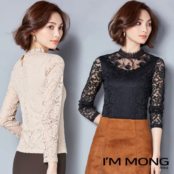 아이엠몽 여성 긴팔티셔츠 레이스 시스루 세련된 섹시함 시스루코디 쓰루아 긴팔 티셔츠