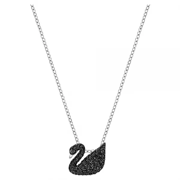 SWAROVSKI 상징적인 백조 크리스탈 목걸이 주얼리 컬렉션, Length: 14 7/8 inch;Pendant size: 3/8x1/2 inches, 로즈 골드 톤 도금, 크리