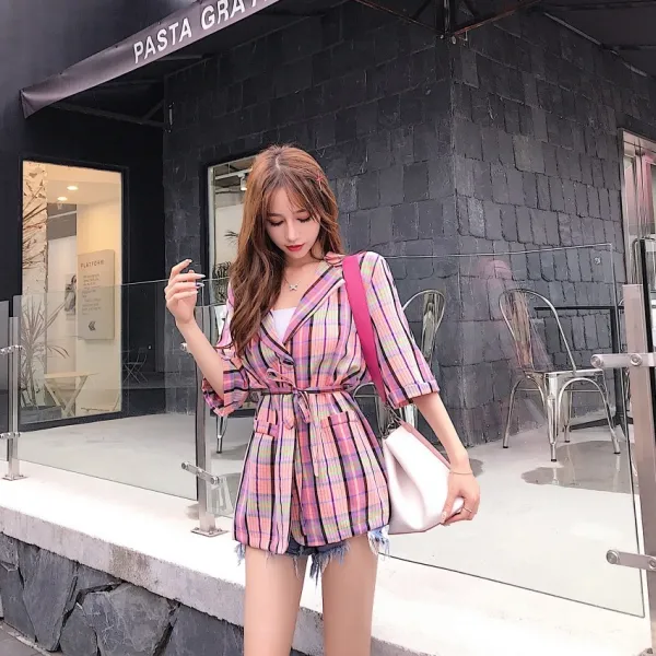 에이프릴래빗 가을 레트로 체크 정장 재킷 여성 와이드 하이넥 슬림 상의여성 예쁜옷 03se294