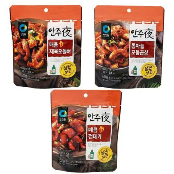 즉석 식품 안주 제육오돌뼈 통마늘곱창 매콤껍데기 마메드네 청정원 안주야 매콤껍데기