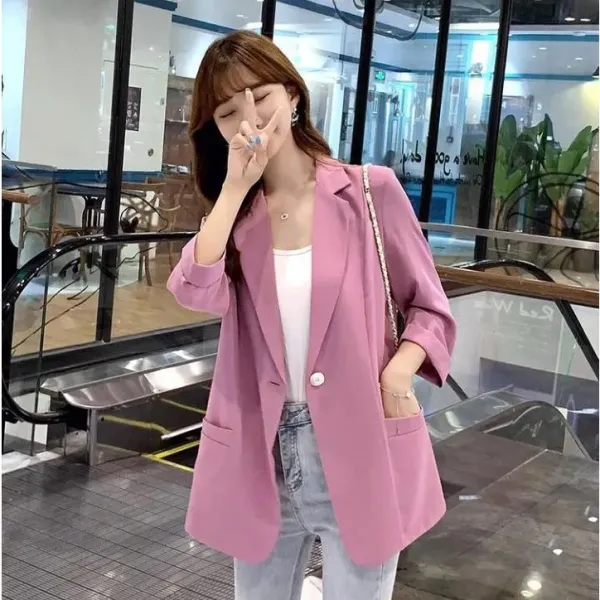 Momolatti 여성용 기초적인 블레이저 오버핏 자켓 스프링 얇은 부분