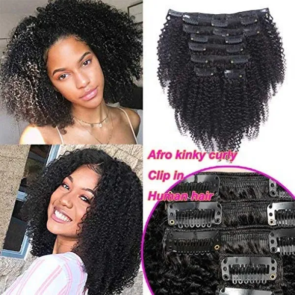 인간의 머리 확장 변태 곱슬 클립 100 % 버진 헤어 익스텐션 아프리카 계 미국인 4C 흑인 여성의 확장자 변태 곱슬 클립 (# 1b 자연색, 단일상품, 단일상품