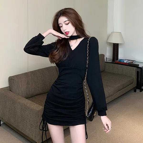 94캠프 나이트클럽 룩 펀칭 드로스트링 주름가방 엉덩이 짧은 바 옷 여성