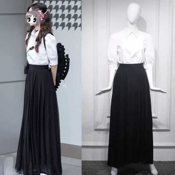 상상리치 트렌드 동업자 양잉 ANGELABABY 같은스타일 블랙 반신 플리츠 미디스커트 여
